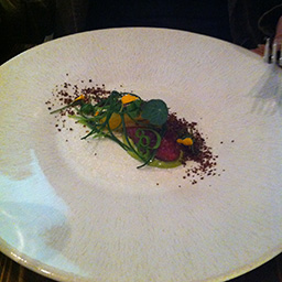 Beef tartar with cigar oil, whiskey and rye