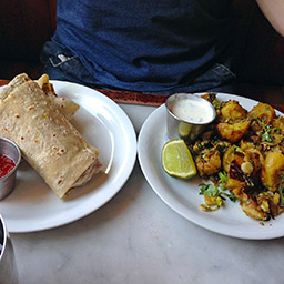 Gunpowder potates, with a chicken tikka roll