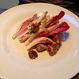 Grilled veal rump with red endive, walnut and Roquefort salad